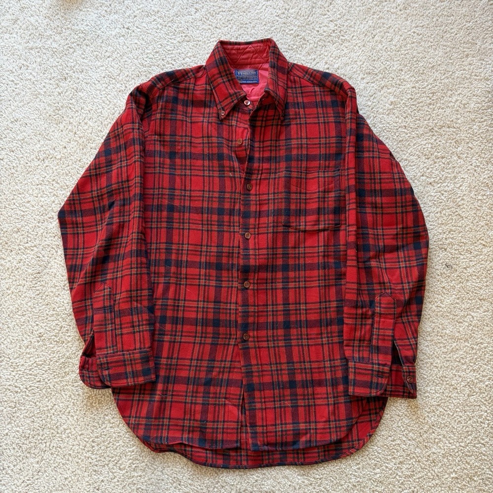 VTG Pendleton Men's Lumberjack Flannel Wool Work Shirt Red Plaid • USA • M